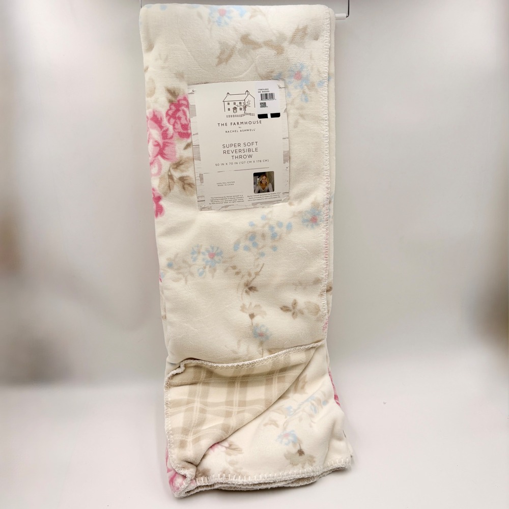 Rachel Ashwell The Farmhouse Reversible Throw Blanket Floral Plaid Mother's Day